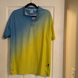 Men’s Greater Half Yellow Blue Tie Dye Golf Polo Size Large